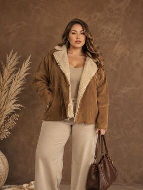 American Rag Women's Brown Shearling Jacket - Size 2XL